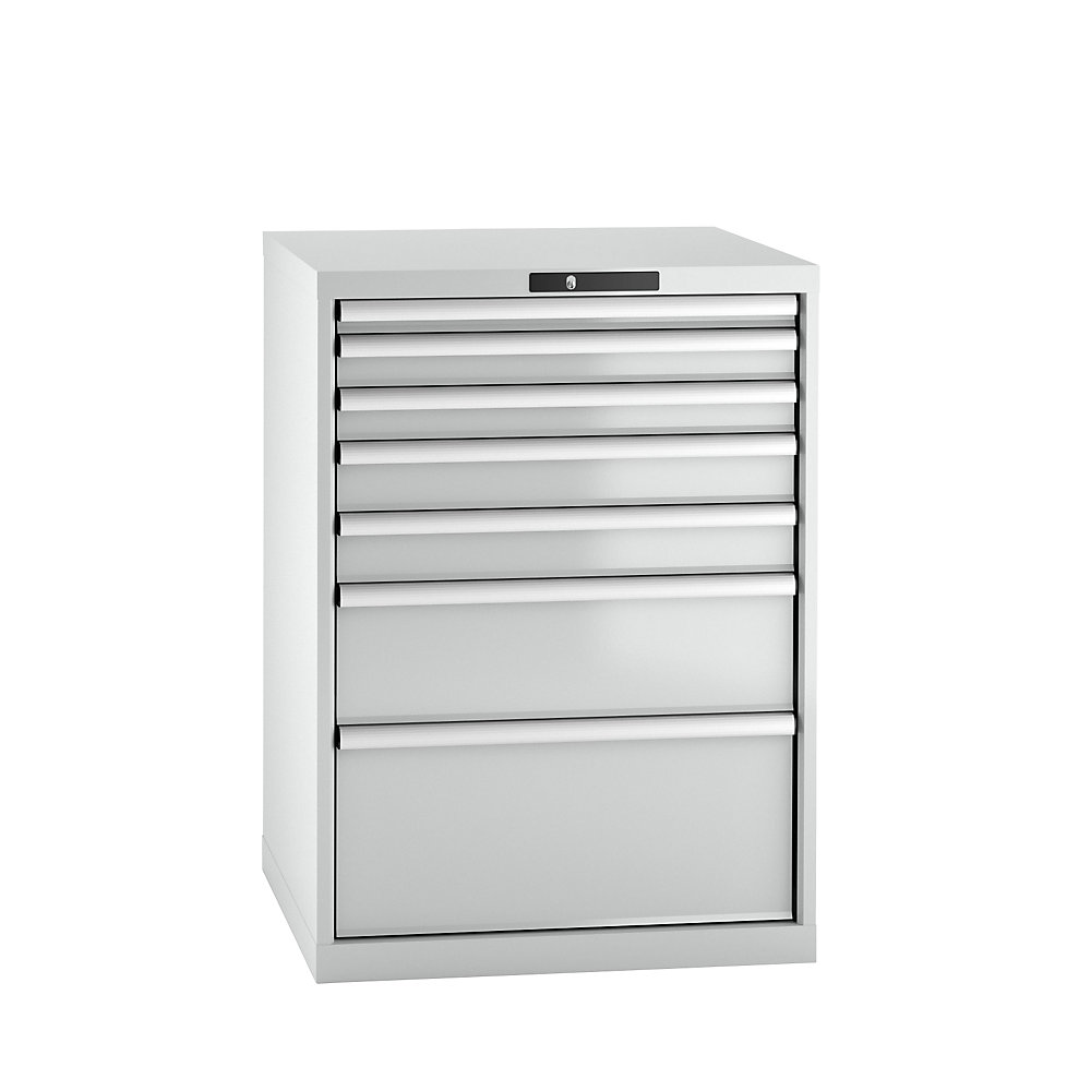 LISTA Armoire à tiroirs en tôle d'acier, h x l 1000 x 717 mm, 7 tiroirs, gris clair