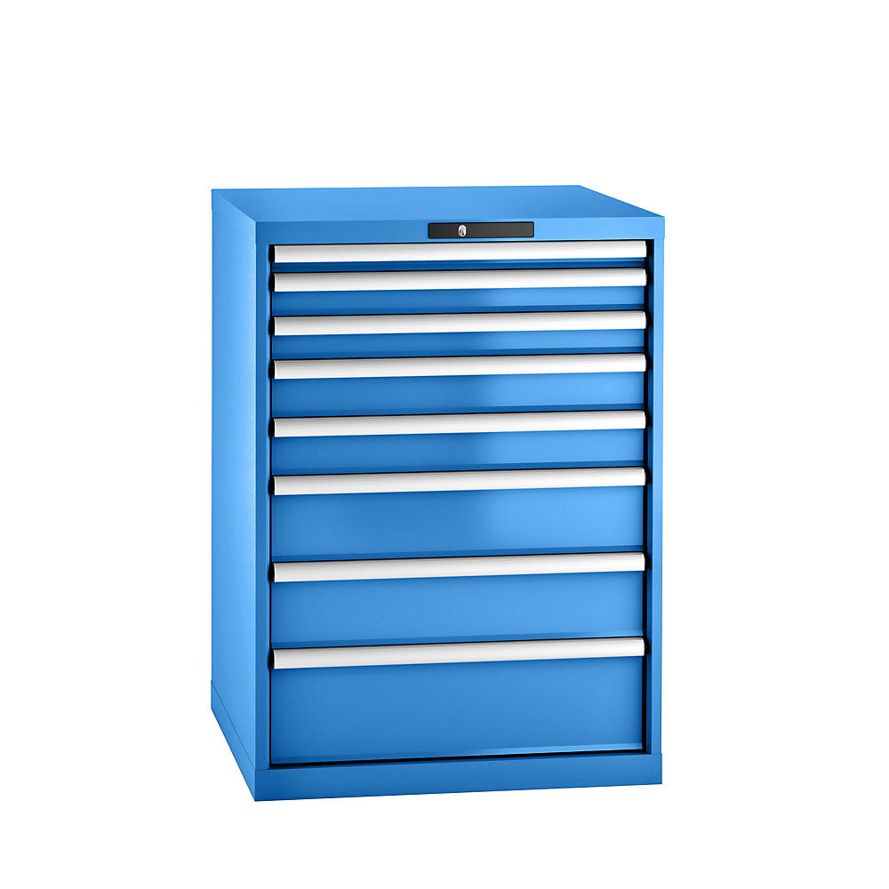 LISTA Armoire à tiroirs en tôle d'acier, h x l 1000 x 717 mm, 8 tiroirs, bleu clair