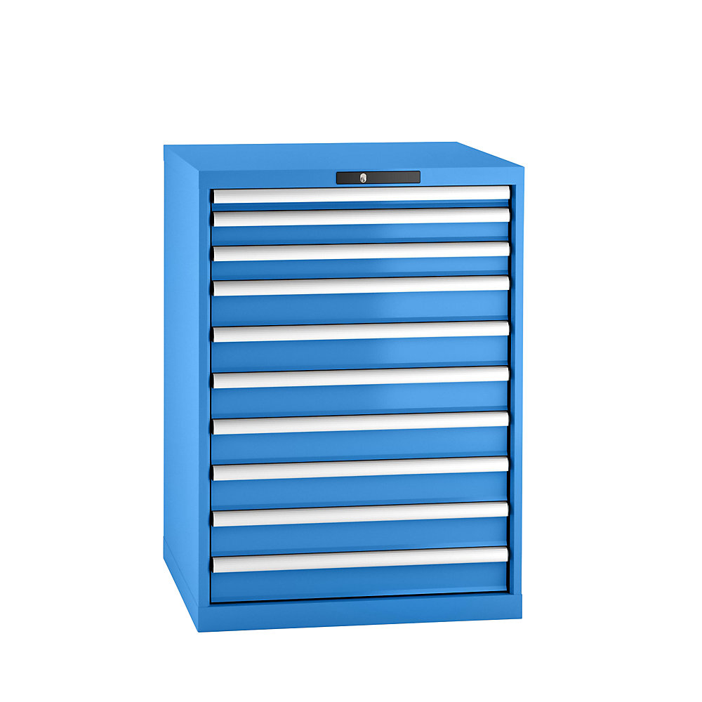 LISTA Armoire à tiroirs en tôle d'acier, h x l 1000 x 717 mm, 10 tiroirs, bleu clair