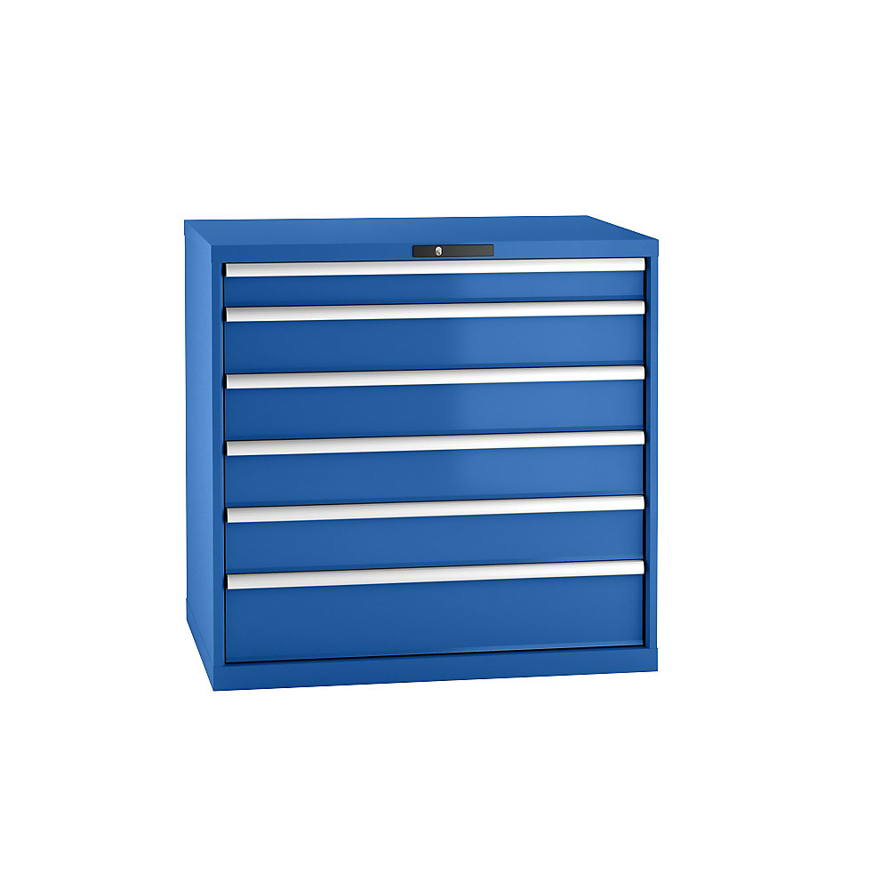 LISTA Armoire à tiroirs en tôle d'acier, h x l 1000 x 1023 mm, 6 tiroirs, charge max. 75 kg, bleu gentiane