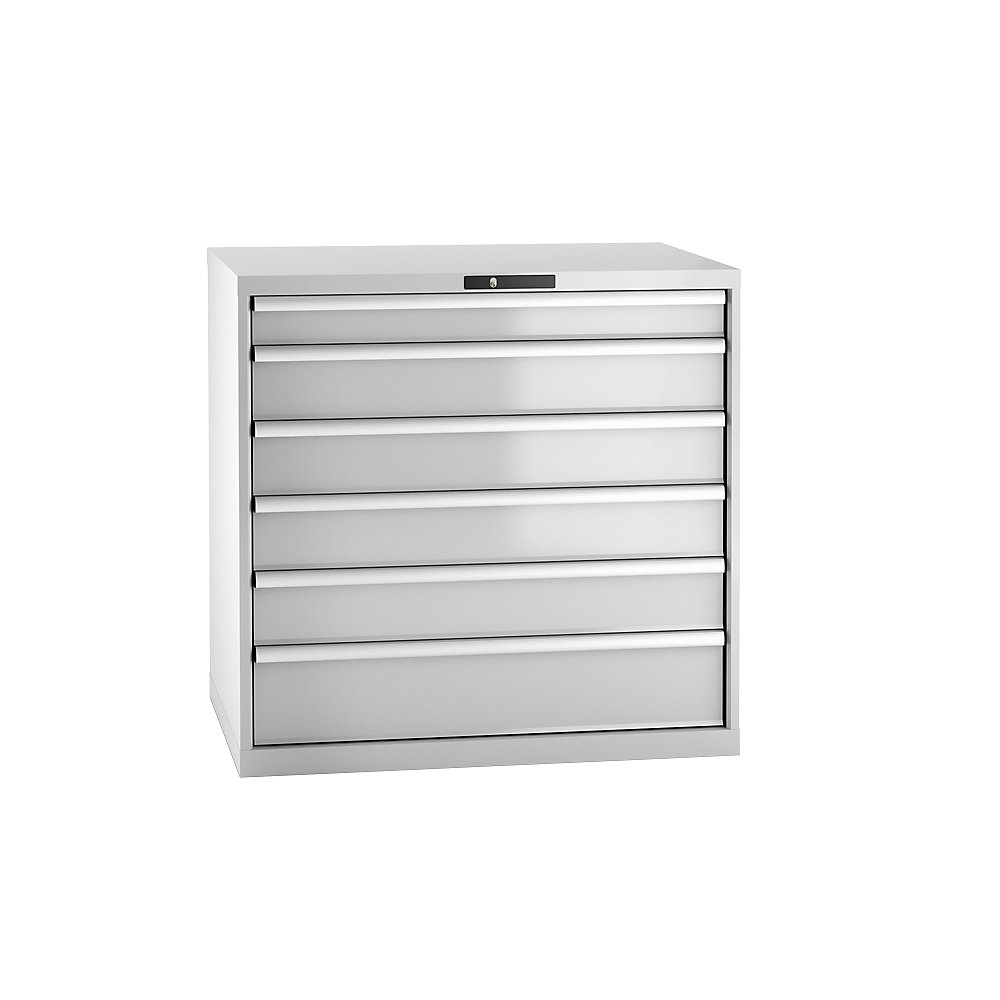 LISTA Armoire à tiroirs en tôle d'acier, h x l 1000 x 1023 mm, 6 tiroirs, charge max. 75 kg, gris clair