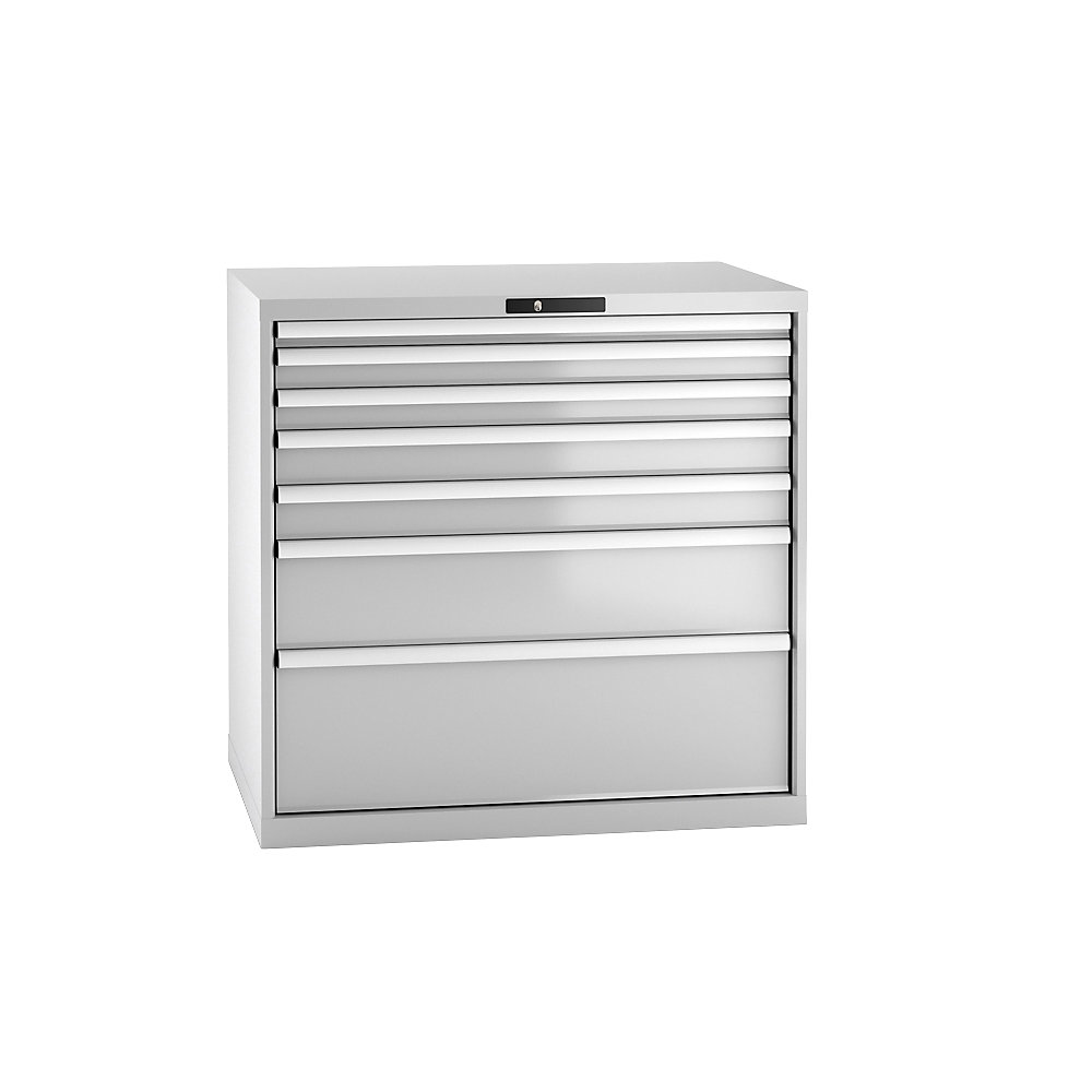 LISTA Armoire à tiroirs en tôle d'acier, h x l 1000 x 1023 mm, 7 tiroirs, charge max. 75 kg, gris clair