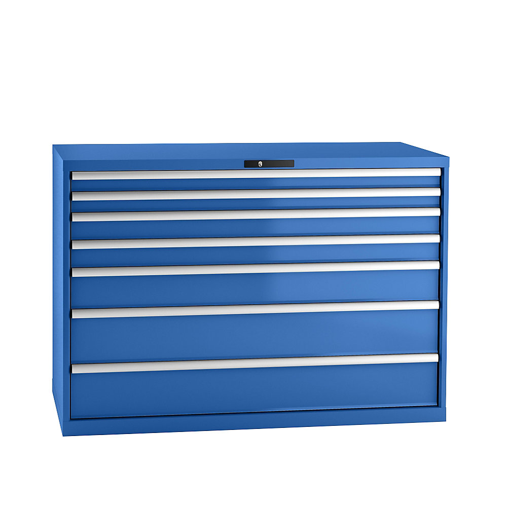 LISTA Armoire à tiroirs en tôle d'acier, h x l 1000 x 1431 mm, 7 tiroirs, charge max. 75 kg, bleu gentiane