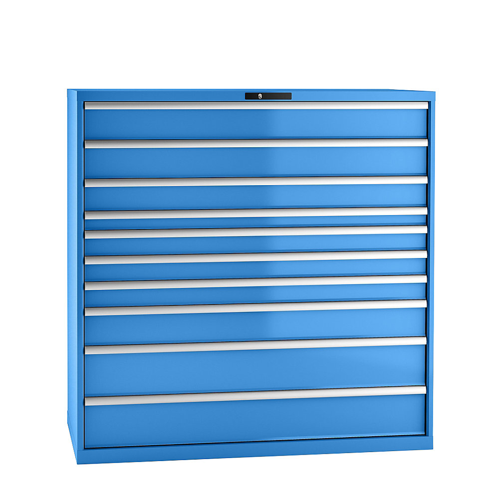 LISTA Armoire à tiroirs en tôle d'acier, h x l 1450 x 1431 mm, 10 tiroirs, charge max. 200 kg, bleu clair