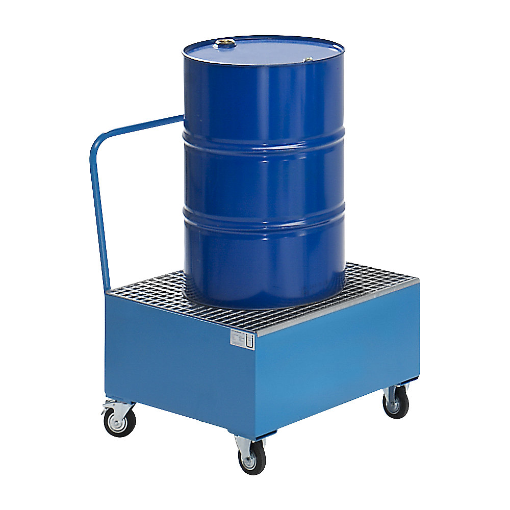 Fahrbare Auffangwanne aus Stahlblech, LxB 800 x 800 mm, 1 x 200-l-Fass stehend, feuerverzinkt eurokraft basic 2