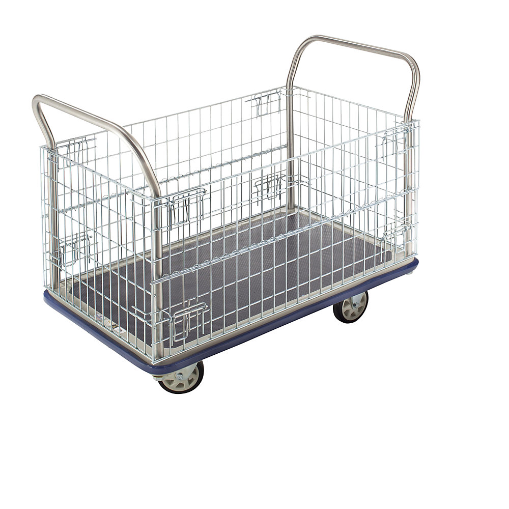 Chariot grillagé à grilles latérales galvanisées