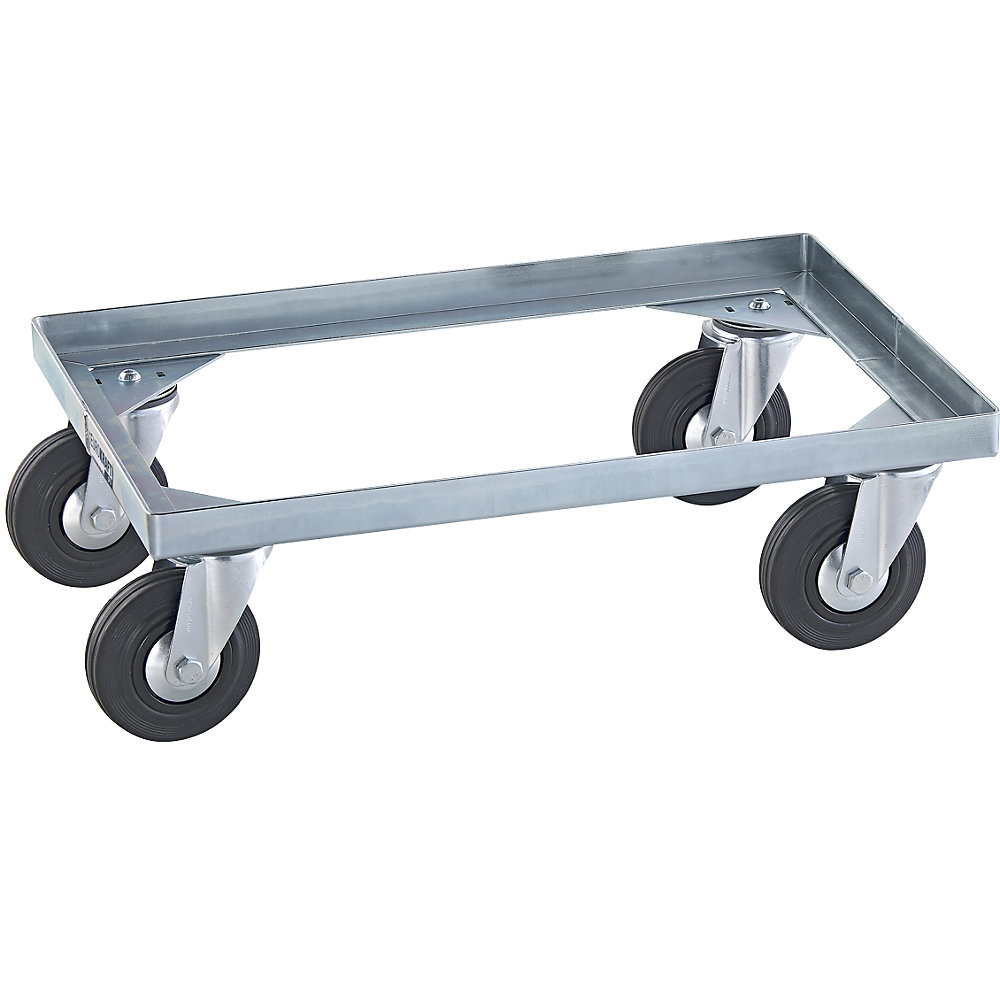 EUROKRAFTpro Steel wheeled base, with solid rubber tyres, max. load 250 kg, shelf 610 x 410 mm, zinc plated