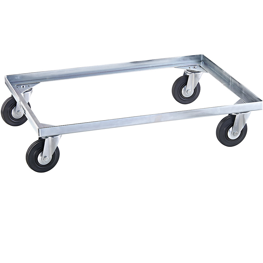EUROKRAFTpro Steel wheeled base, with solid rubber tyres, max. load 250 kg, shelf 810 x 610 mm, zinc plated