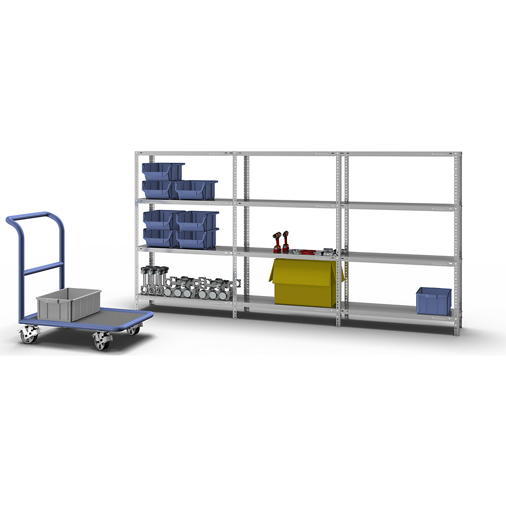 Schraubregal, Bauart leicht, doppelseitig, HxBxT 1500 x 1000 x 500 mm, grau, Anbauregal eurokraft pro 2