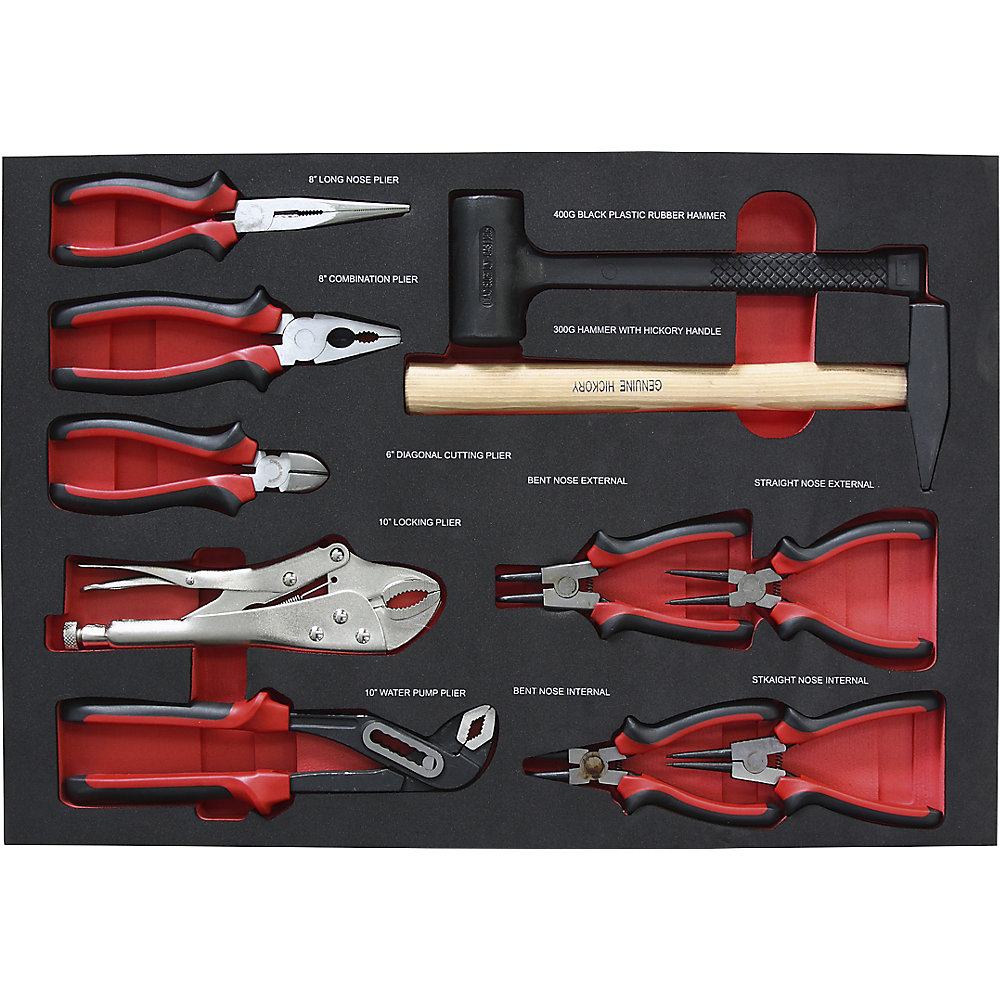 Kit d'outils avec compartiment en mousse bicolore, kit de pinces/marteaux, pour l x p 536 x 410 mm, 11 éléments