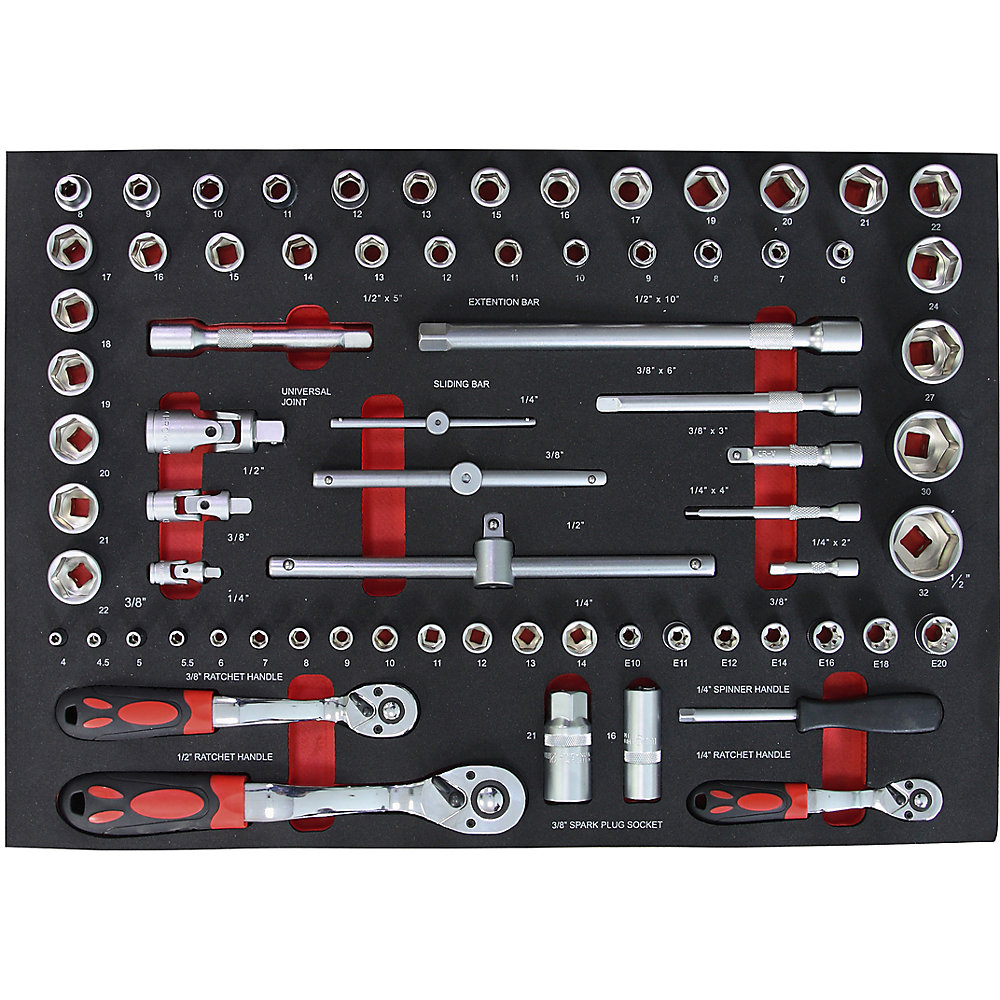 Kit d'outils avec compartiment en mousse bicolore, jeu de clés, pour l x p 536 x 410 mm, 63 éléments