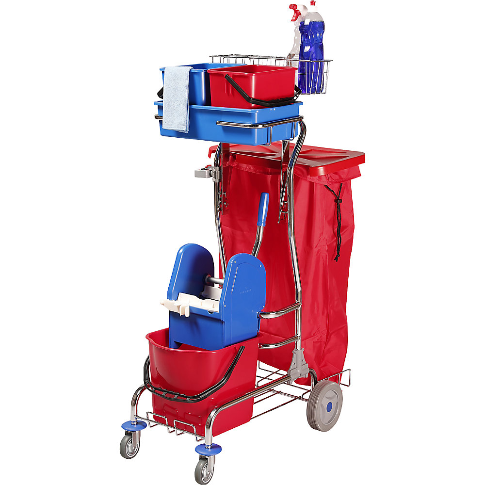 kaiserkraft Reinigungswagen-Set, LxBxH 750 x 460 x 1220 mm, treppengängig, Fransenmopp-Set 2