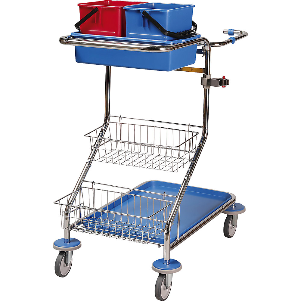 Cleaning and service trolley, LxWxH 850 x 530 x 1050 mm, chrome plated