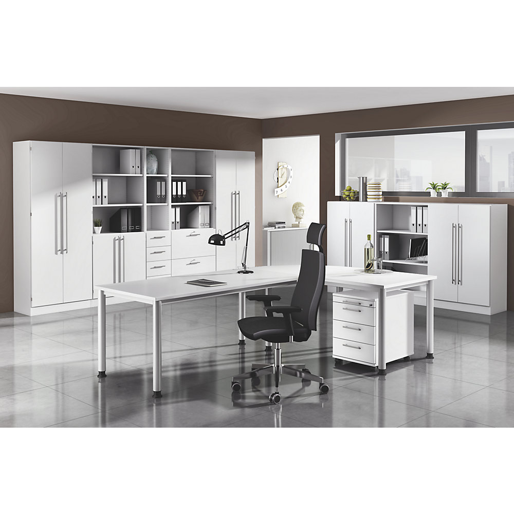VIOLA - Armoire et rayonnages combinés, 2 tablettes ouvertes, 1 tablette derrière portes, blanc