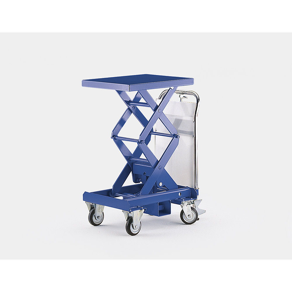 Chariot à ciseaux doubles, bleu gentiane, force 350 kg, plage de levée 345 - 1265 mm
