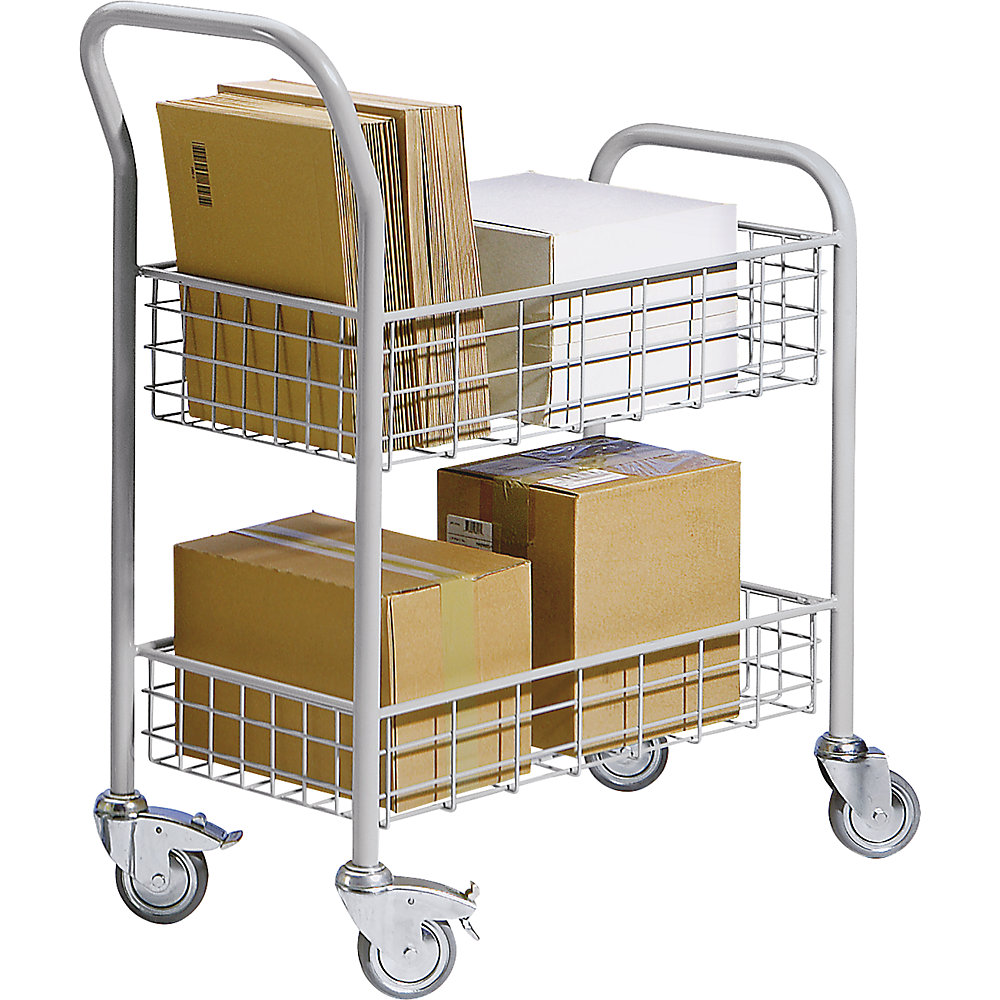 EUROKRAFTpro Office and mail distribution trolley, max. load 200 kg, white aluminium, LxWxH 890 x 380 x 1010 mm, 2 shelves