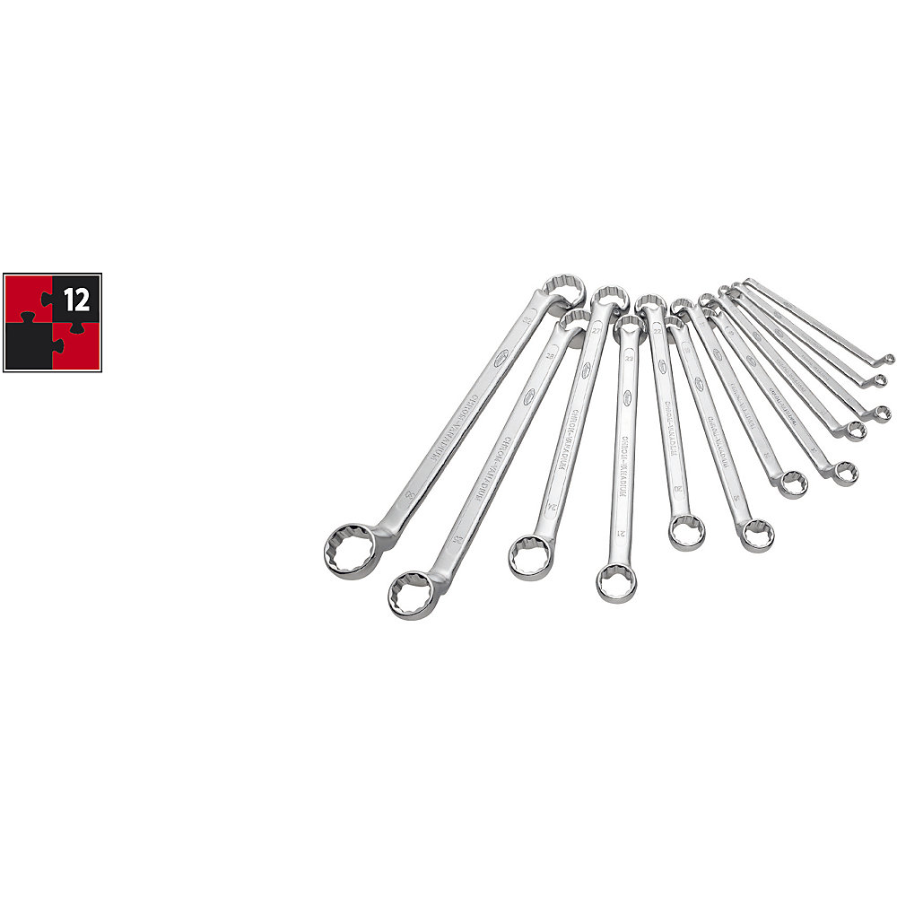 VIGOR Jeu de clés polygonales doubles, 12 éléments, clés chromées, polies, conformes à la norme DIN838