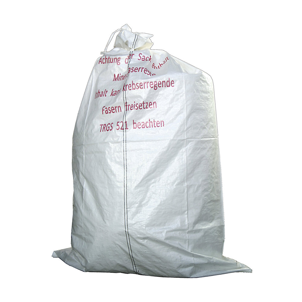 PP fabric bag, capacity 960 l, WxH 1400 x 2200 mm, uncoated, for insulation materials containing mineral fibre, pack of 50