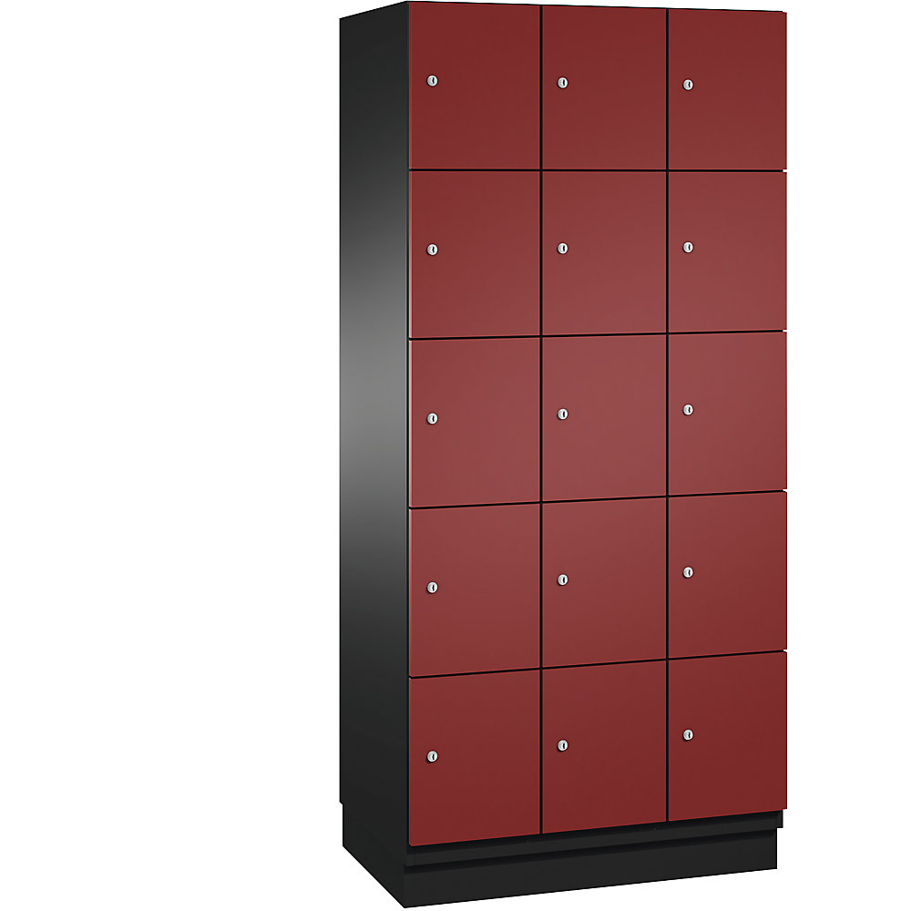 Photos - Other Furniture C+P 3 compartments, 3 compartments, black grey / ruby red, sheet steel door, W 900 mm, 15 compartments