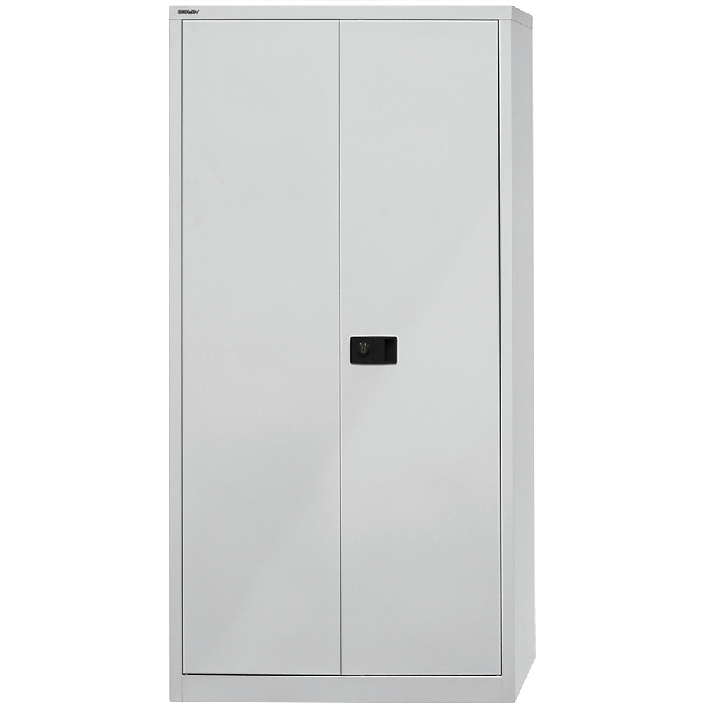 BISLEY UNIVERSAL double door cupboard, HxWxD 1950 x 914 x 400 mm, 4 zinc plated shelves, 5 file heights, light grey
