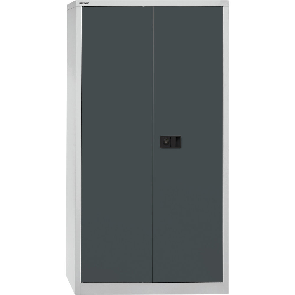 BISLEY UNIVERSAL double door cupboard, HxWxD 1806 x 914 x 400 mm, 3 zinc plated shelves, 4 file heights, light grey / charcoal