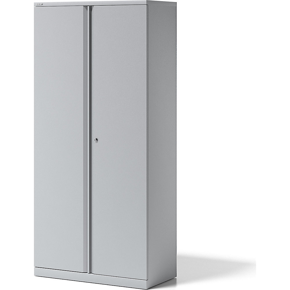 BISLEY ESSENTIALS double door cupboard, 4 shelves, 5 file heights, light grey
