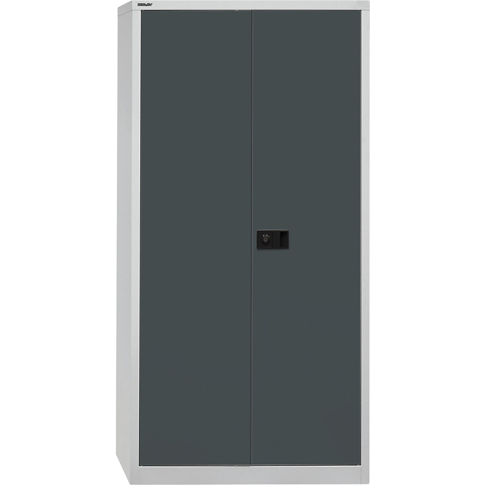 BISLEY UNIVERSAL double door cupboard, HxWxD 1950 x 914 x 400 mm, with wardrobe insert, light grey / charcoal