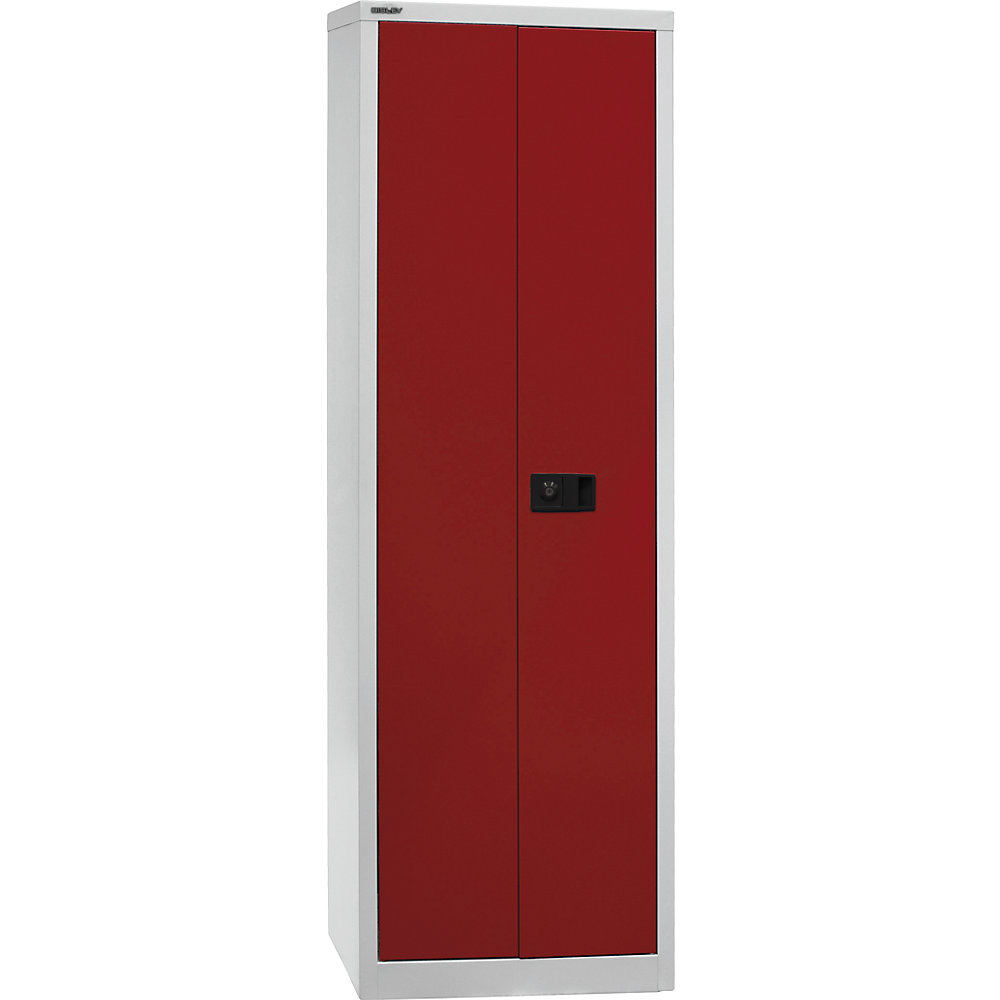 BISLEY UNIVERSAL double door cupboard, HxWxD 1950 x 600 x 400 mm, 4 shelves, 5 file heights, light grey / cardinal red