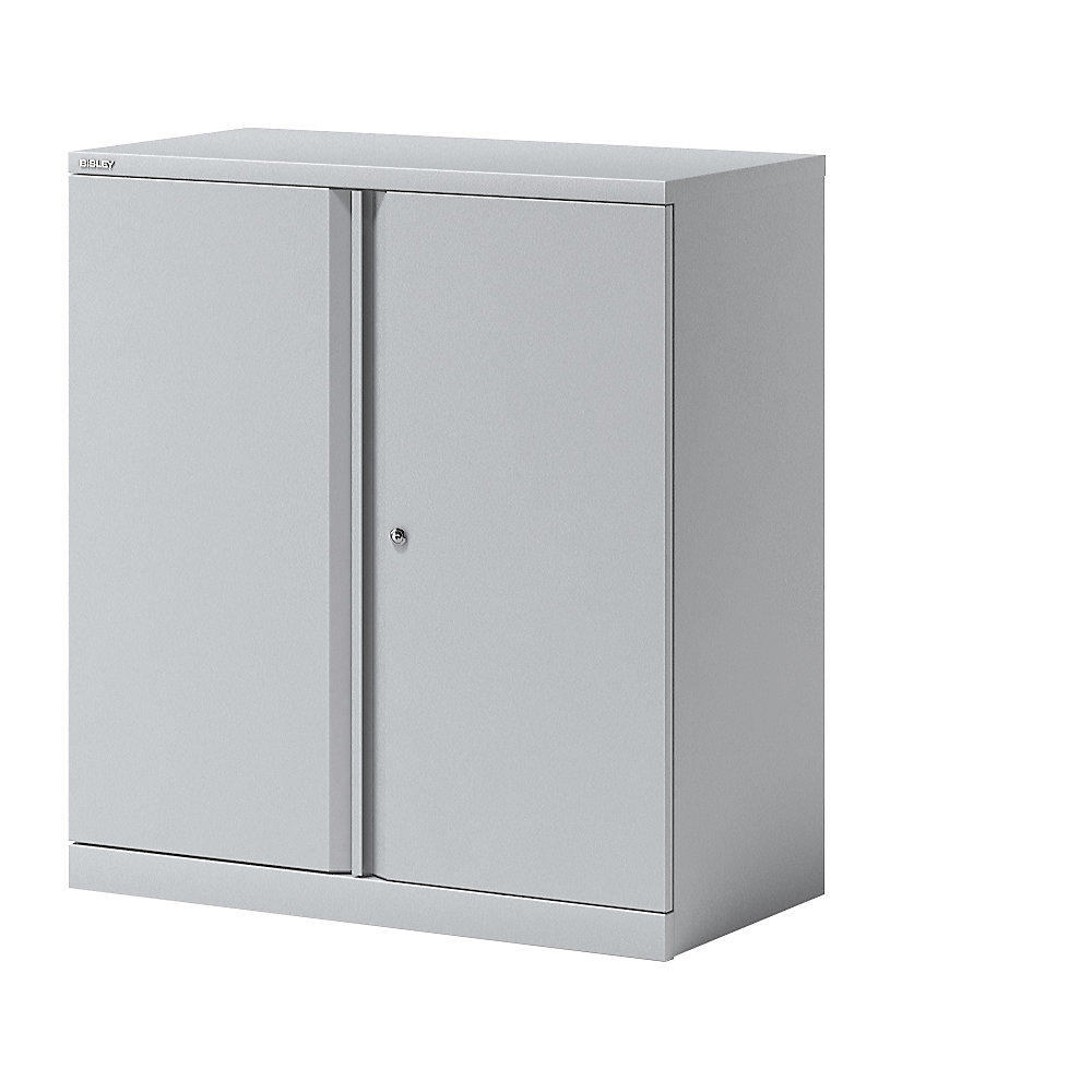 BISLEY ESSENTIALS double door cupboard, 1 shelf, 2 file heights, light grey