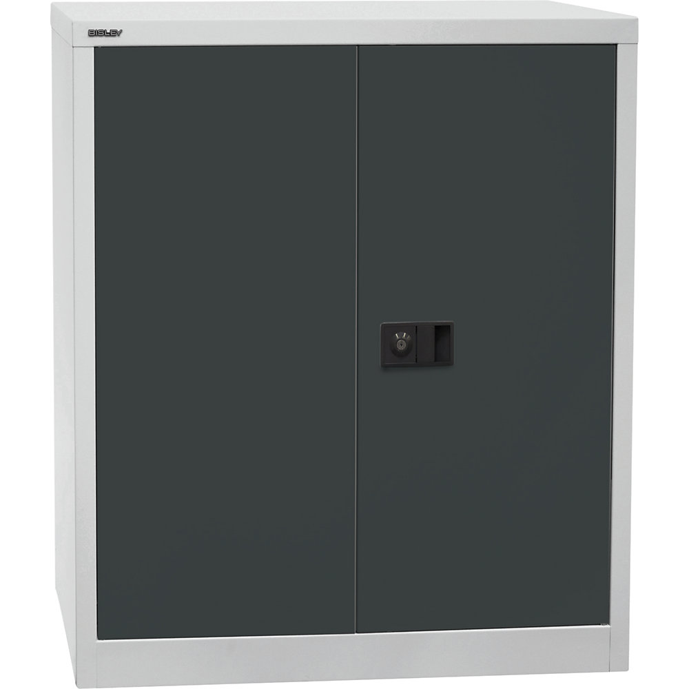 BISLEY UNIVERSAL double door cupboard, HxWxD 1000 x 914 x 400 mm, 1 shelf, 2 file heights, light grey / charcoal