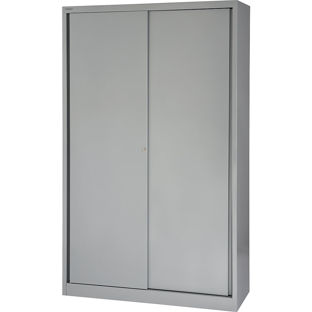 Schiebetürenschrank ECO, 4 Fachböden, 5 Ordnerhöhen, silber BISLEY 2