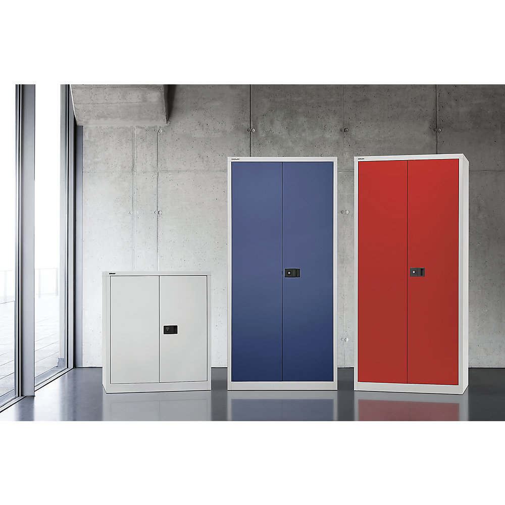 UNIVERSAL Flügeltürenschrank, HxBxT 1950 x 600 x 400 mm, 4 Fachböden, 5 Ordnerhöhen, silber BISLEY 2