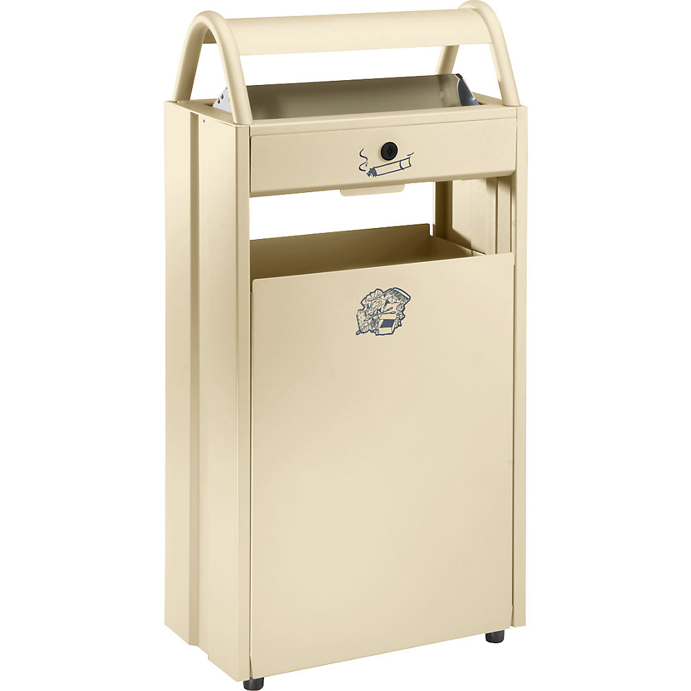 VAR Collecteur de déchets avec cendrier et toit de protection, capacité 60 l, l x h x p 480 x 960 x 250 mm, ivoire clair RAL 1015