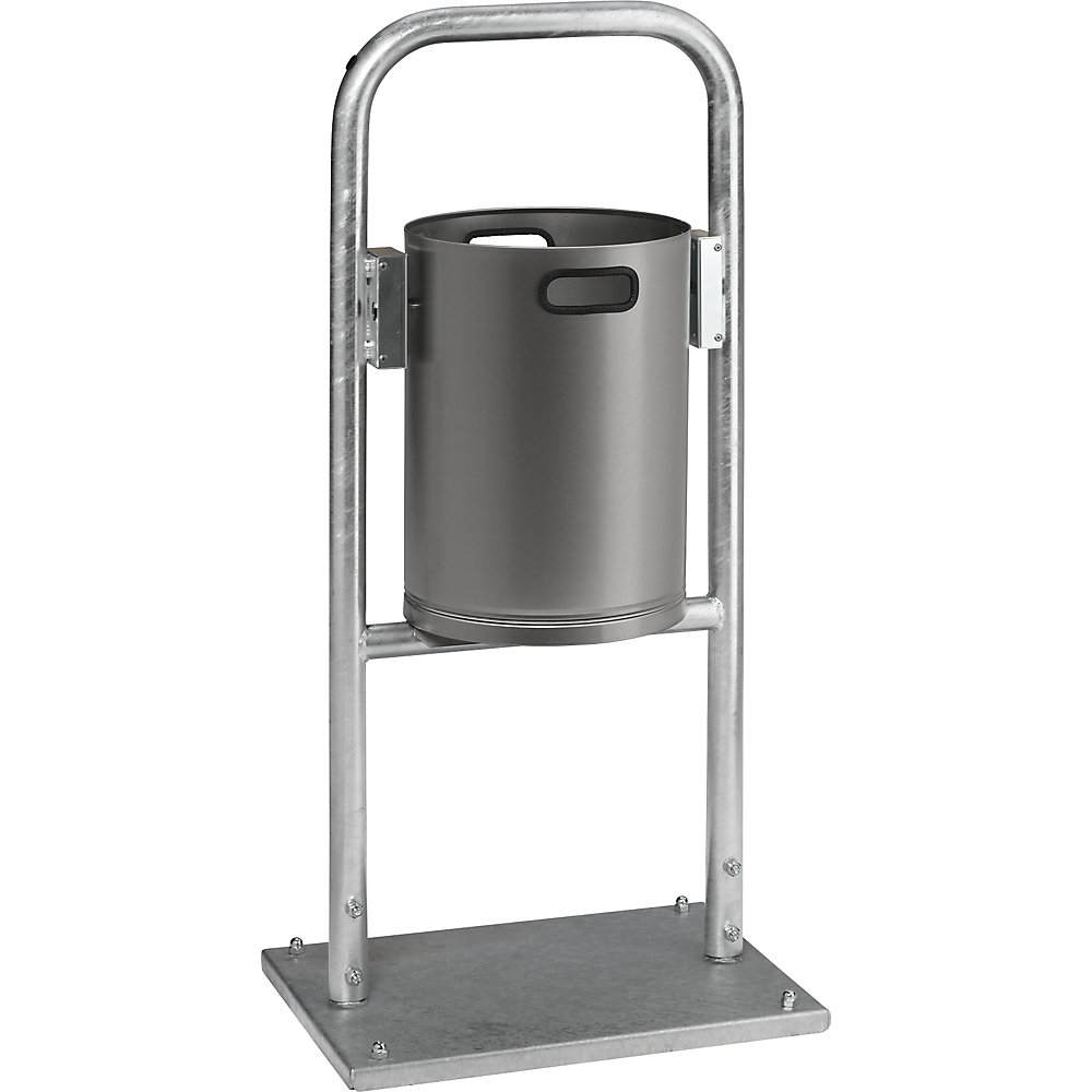VAR Outdoor waste collector, capacity 30 l, WxD 490 x 400 mm, stainless steel, with pipe arch, no roof