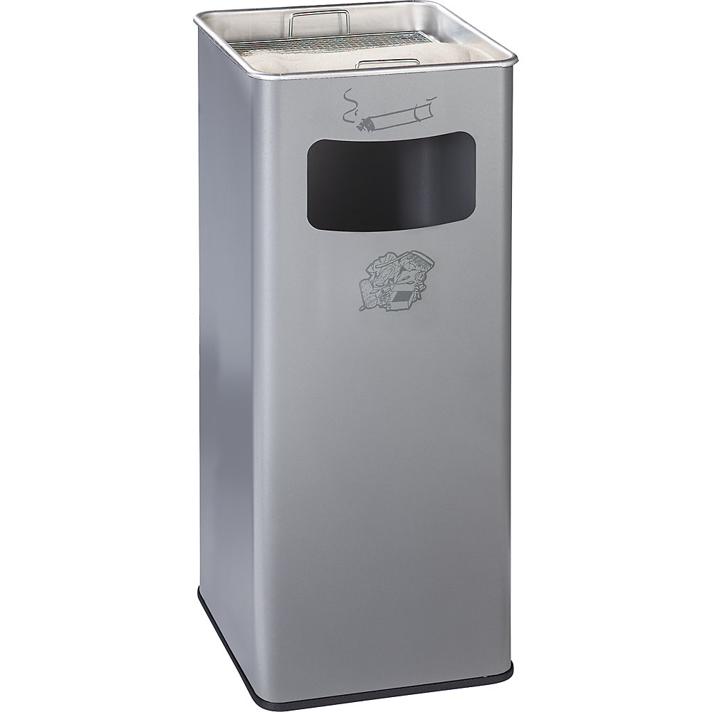 VAR Combiné cendrier-poubelle, capacité 53 l, l x h x p 330 x 705 x 330 mm, tôle d'acier, argent