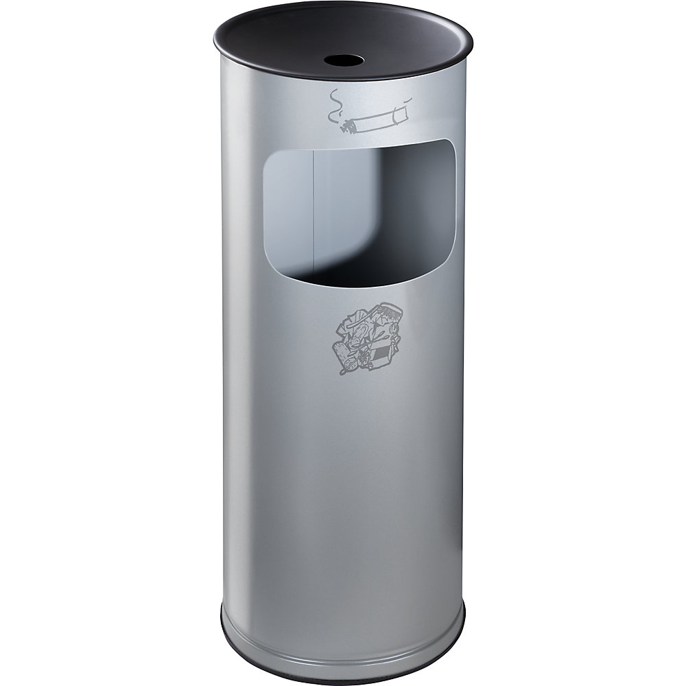 VAR Combiné cendrier-poubelle anti-feu, tôle d'acier, capacité 17 l, h x Ø 610 x 250 mm, argent