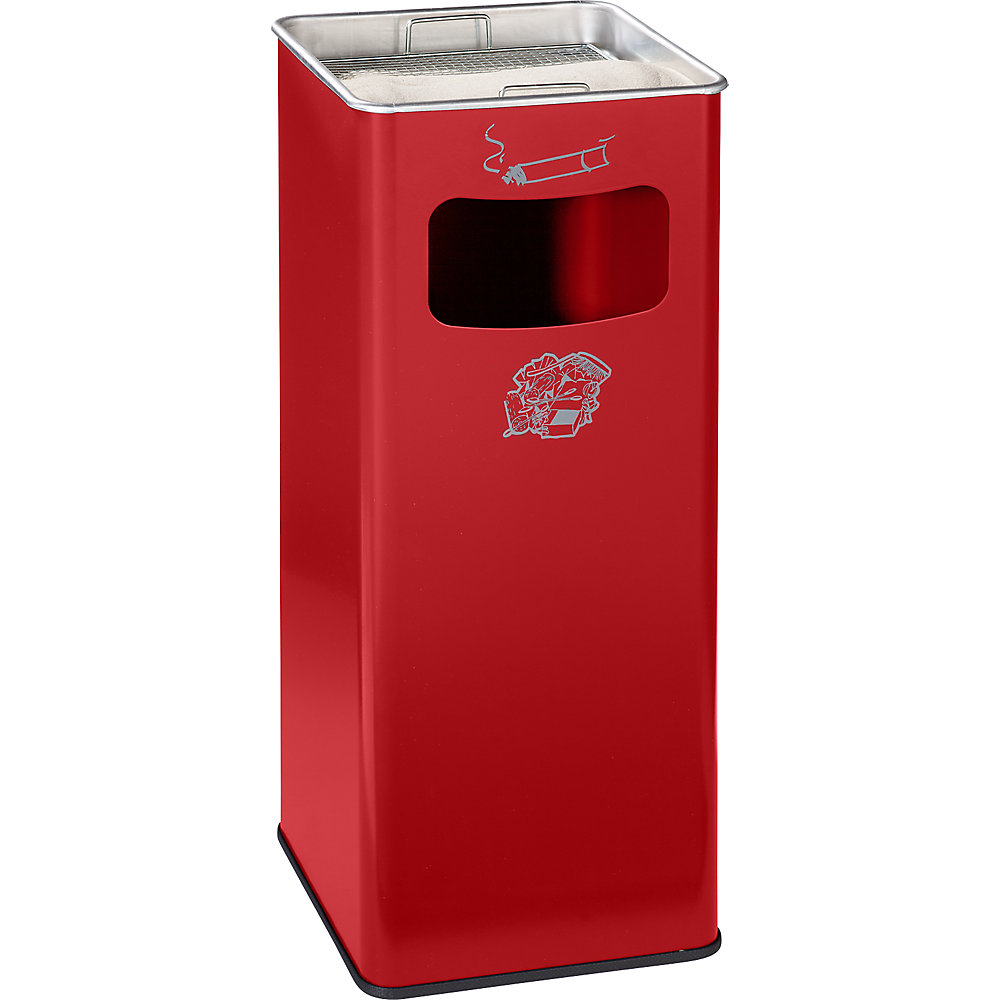 VAR Combiné cendrier-poubelle, capacité 53 l, l x h x p 330 x 705 x 330 mm, tôle d'acier, rouge feu