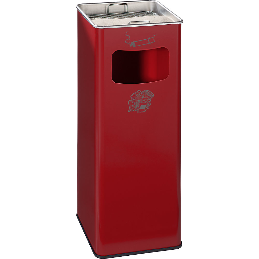 VAR Combiné cendrier-poubelle, capacité 32 l, l x h x p 260 x 665 x 260 mm, tôle d'acier, rouge feu
