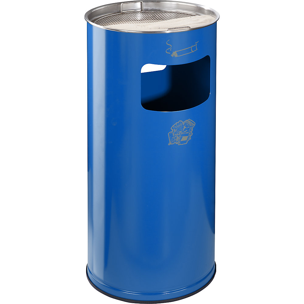 VAR Combiné cendrier-poubelle, capacité 37 l, h x Ø 700 x 320 mm, tôle d'acier, bleu gentiane