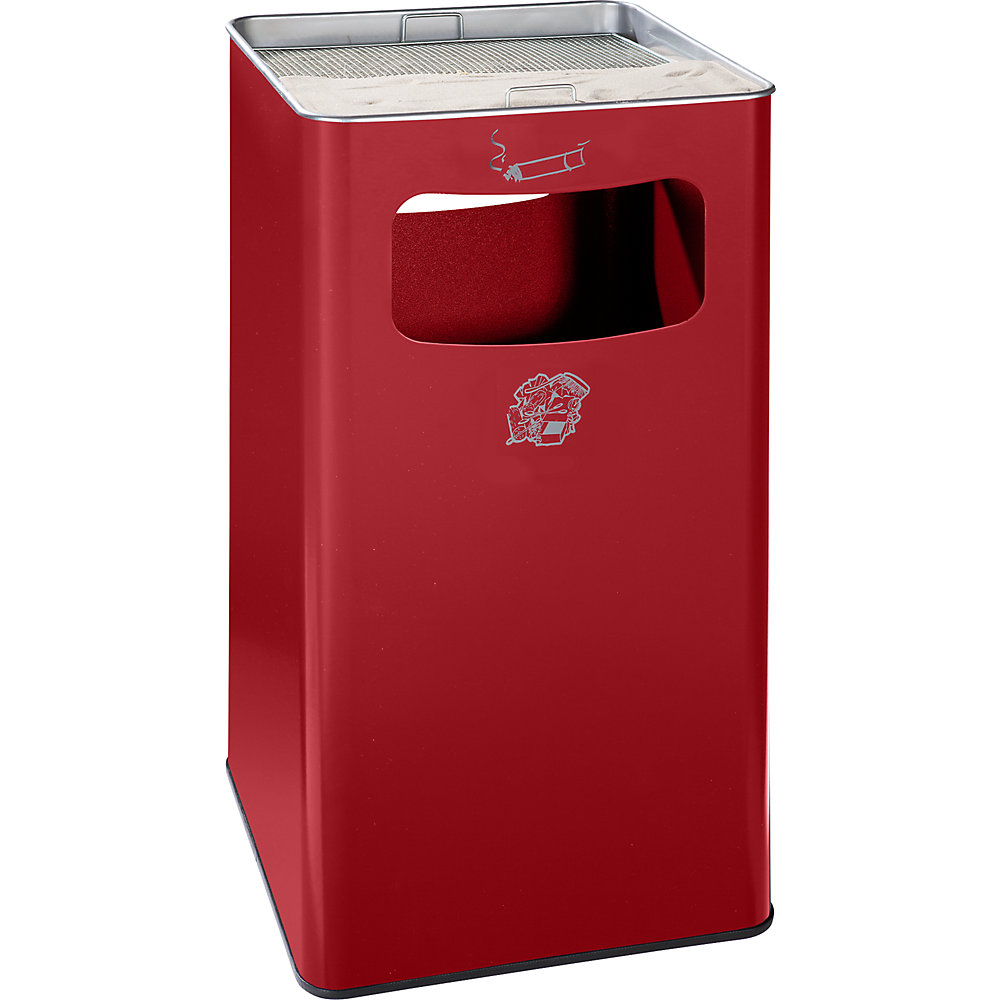 VAR Combiné cendrier-poubelle, capacité 96 l, l x h x p 430 x 755 x 430 mm, tôle d'acier, rouge feu