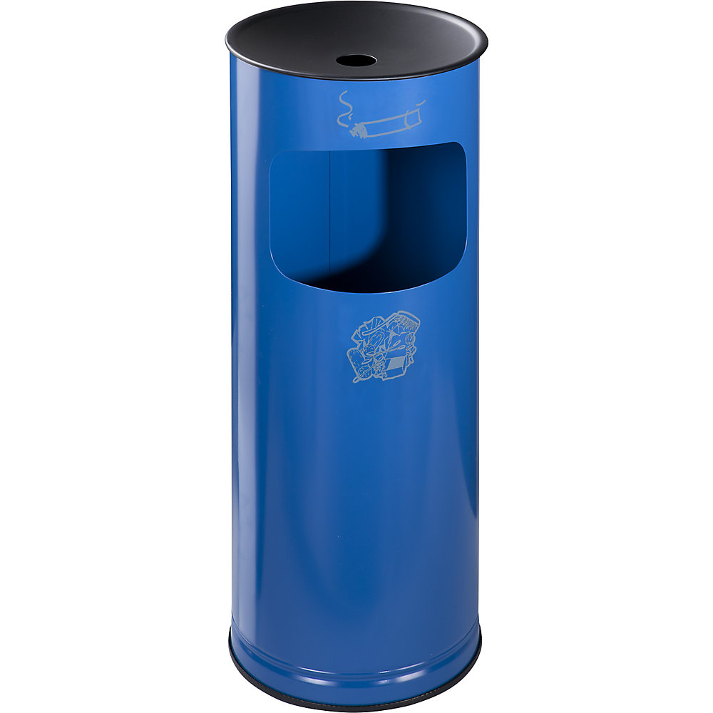 VAR Combiné cendrier-poubelle anti-feu, tôle d'acier, capacité 17 l, h x Ø 610 x 250 mm, bleu gentiane