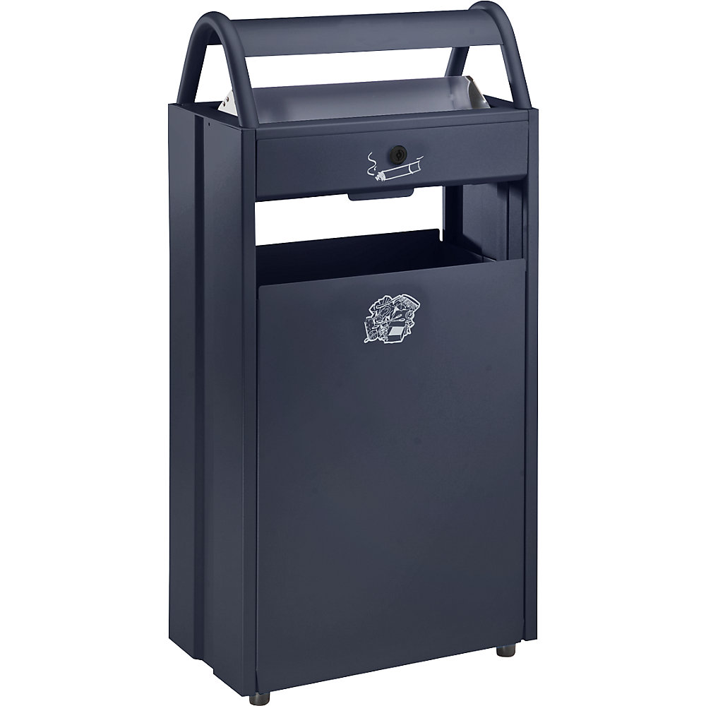 VAR Collecteur de déchets avec cendrier et toit de protection, capacité 60 l, l x h x p 480 x 960 x 250 mm, gris noir RAL 7021