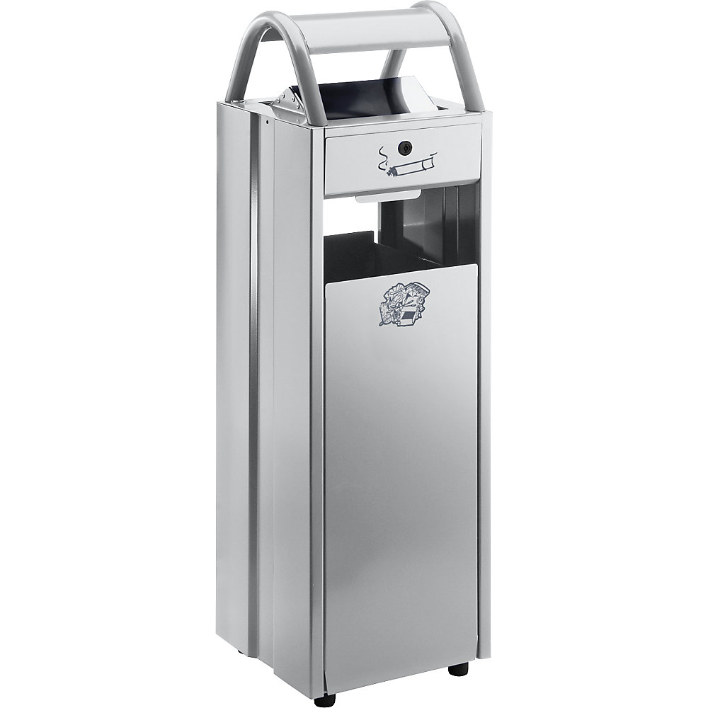VAR Collecteur de déchets avec cendrier et toit de protection, capacité 35 l, l x h x p 300 x 960 x 250 mm, argent
