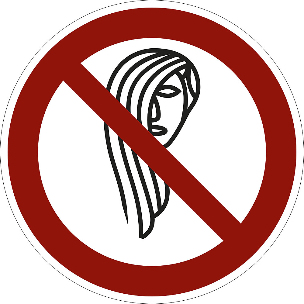 Panneaux d'interdiction, usage interdit aux personnes aux cheveux longs, lot de 10, film, Ø 100 mm