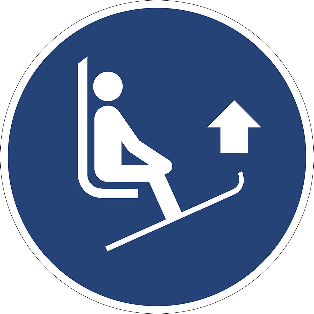Panneaux indiquant les mesures de sécurité obligatoires, soulever la spatule du ski, lot de 10, film, Ø 200 mm
