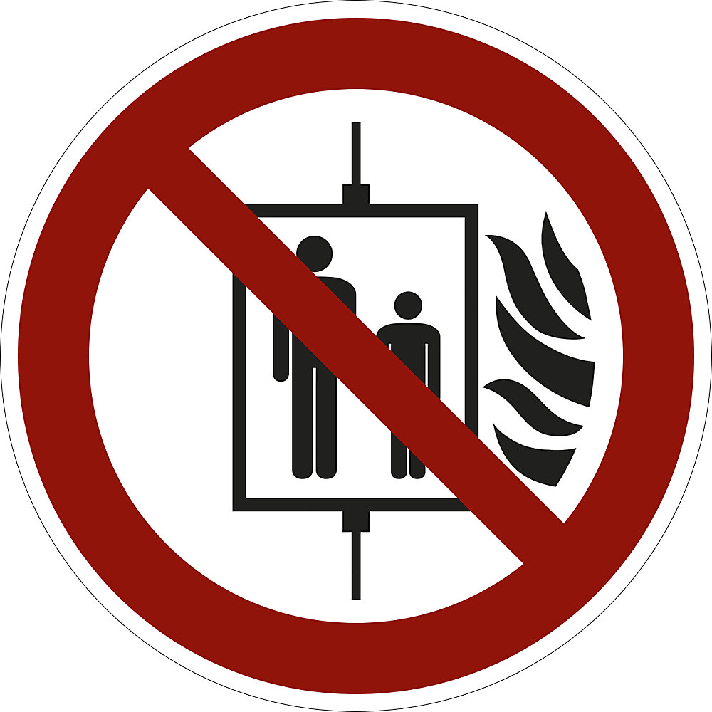 Panneaux d'interdiction, ne pas utiliser l'ascenseur en cas d'incendie, lot de 10, plastique, Ø 200 mm