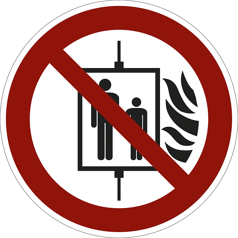 Panneaux d'interdiction, ne pas utiliser l'ascenseur en cas d'incendie, lot de 10, film, Ø 100 mm