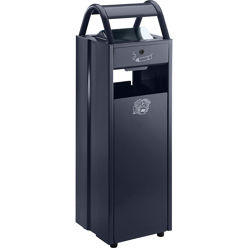 VAR Collecteur de déchets avec cendrier et toit de protection, capacité 35 l, l x h x p 300 x 960 x 250 mm, gris noir RAL 7021
