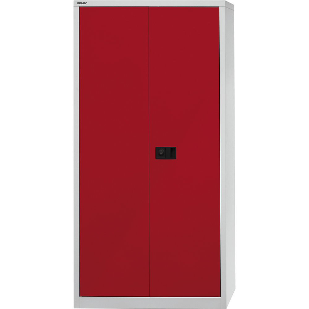 UNIVERSAL Flügeltürenschrank, HxBxT 1950 x 914 x 400 mm, 4 verzinkte Fachböden, 5 Ordnerhöhen, lichtgrau / kardinalrot BISLEY 2