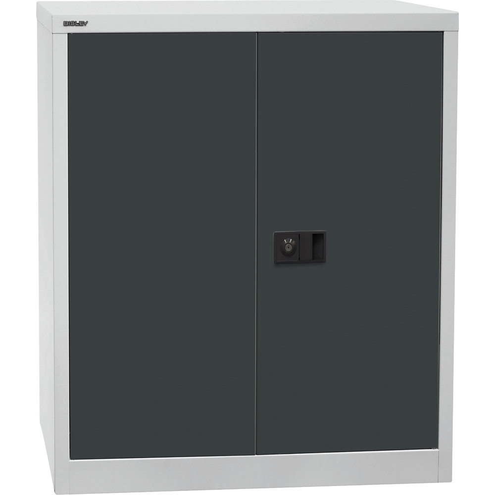 BISLEY UNIVERSAL double door cupboard, HxWxD 1000 x 914 x 400 mm, 1 zinc plated shelf, 2 file heights, light grey / charcoal